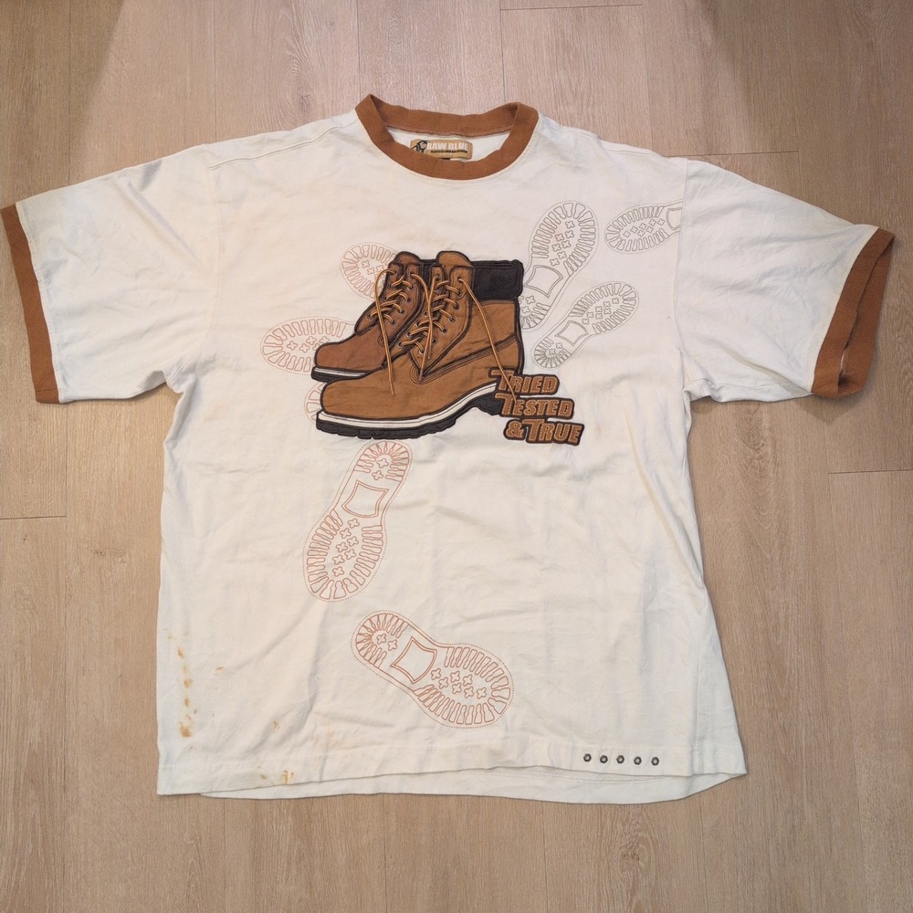 VTG Raw Blue XXL Shirt Timberland Laces Classic Urban Denim 3D Workwear Y2K
